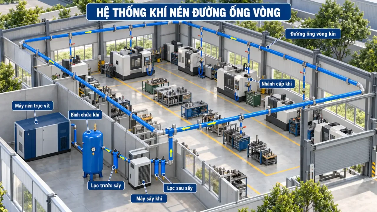 Hướng dẫn lắp đặt máy nén khí 14 Lắp đặt hệ thống máy nén khí
